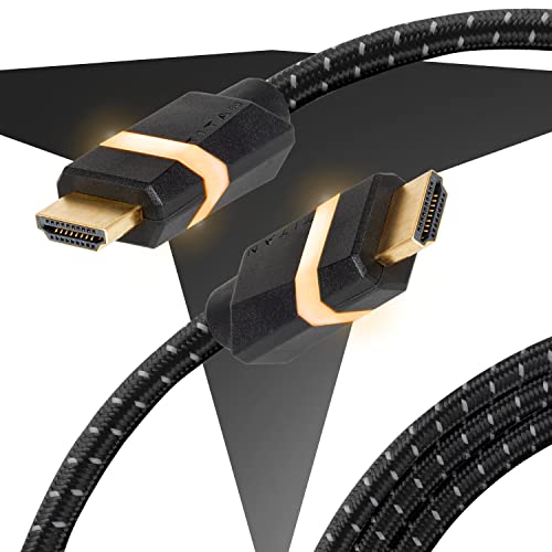 Titán 8K HDMI 2.1 Kábel, 6 ft Fonott Zsinór, Borostyán LED Szalag, Ultra Nagy Sebességű Kábel HDR VRR & MIR, 48 gb / s-os,