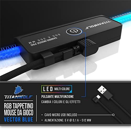 TITANWOLF – RGB Gaming Mouse Pad XXL - Gaming Mouse Pad - 800x300mm - 11 LED Színek, Fény Hatások - Pontosság, valamint a Sebesség - Gumírozott