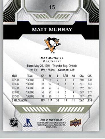 2020-21 Felső szint MVP 15 Matt Murray Pittsburgh Penguins NHL Jégkorong Kártya NM-MT