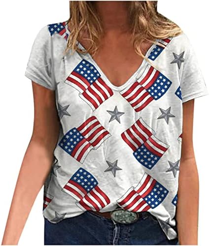 Delarsy Tini Lányok USA Zászló Csillag Grafikus Tshirts Lezúduló Dekoltázs Tér Nyak Blúzok, Pólók Rövid Ujjú Villásreggeli Tshirts