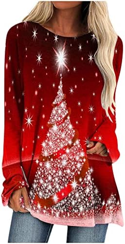 Karácsonyfa Lámpák Női Hosszú Ujjú Alkalmi Ingek Laza Pulóver Tunika Maximum Ünnep A Karácsony Nyomtatás O Nyakú Blúz