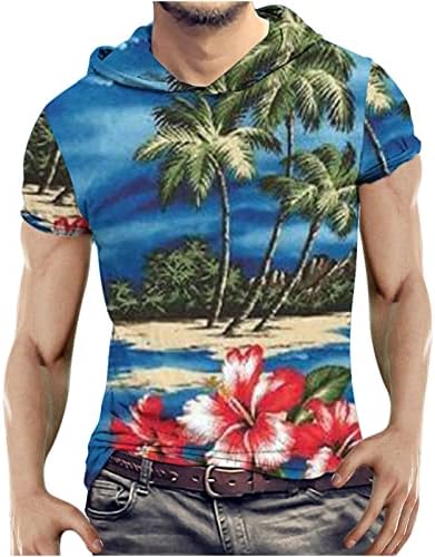 Nyári Ingek Férfiak számára Hawaii Tshirt Trópusi Aloha Ing Ünnepi Alkalmi Tee Rövid Ujjú Kapucnis Felszerelt Blúz Felső
