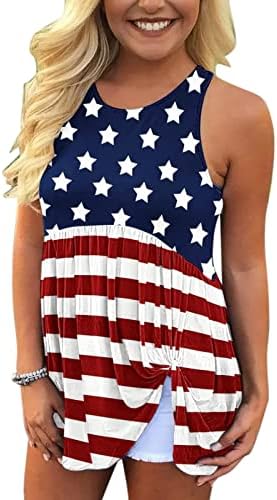A nők Amerikai Zászló Tartály Tetejét július 4-Aranyos Csomót Első Hazafias Póló Nyári Ujjatlan Rakott Flowy Tunika Maximum