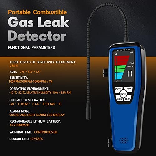 Hordozható Éghető Gáz Szivárgás Érzékelő Földgáz Helyüket Gáz Szivárog a Hallható & Vizuális Riasztás, LD-600 Szakmai Újratölthető