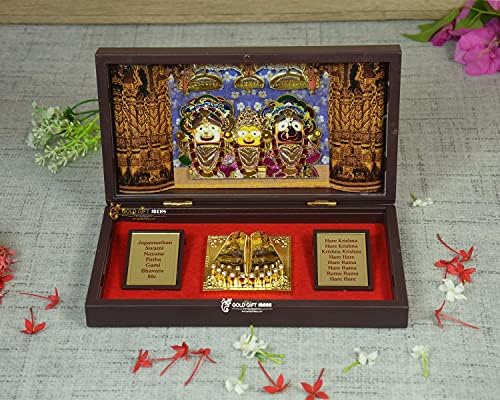 GoldGiftIdeas 24 KARÁTOS Aranyozott Shree Jagannath Puri Képkeret Charan Paduka, Indiai Vissza Ajándék Pooja, Lord Jagannath Idol