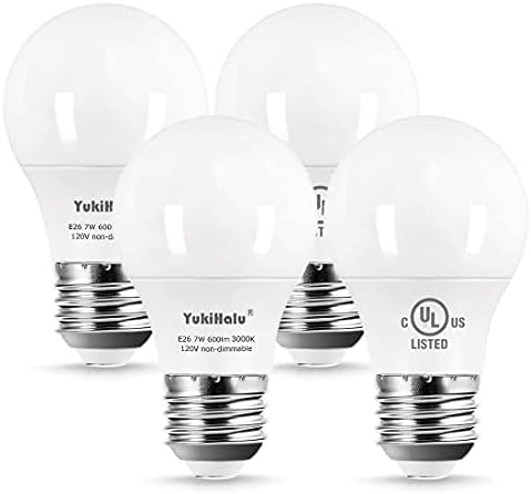YukiHalu A15 LED Izzók, 60W Egyenértékű, E26 Bázis, 2700K/3000K/5000k Fehér, 7W 600 Lumen 120V, UL, Mennyezeti Ventilátor, Izzók, Készülék