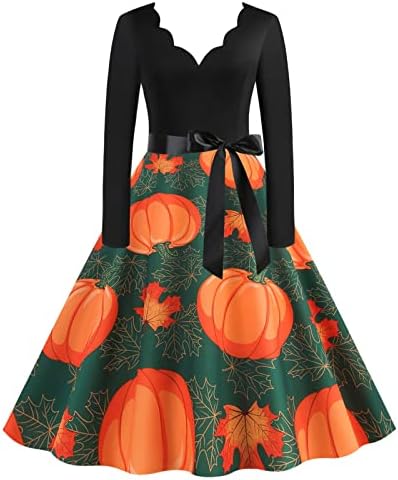 Női Hosszú Ujjú 1950-es évek Klasszikus Swing Ruhát Halloween Party Ruha, Női V-Nyakú Slim Fit Midi Tea Ruha