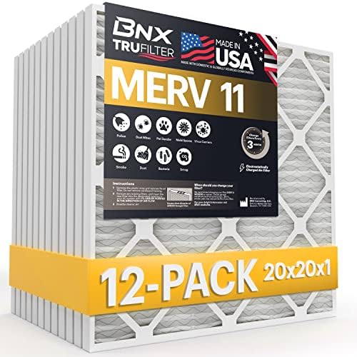 BNX 20x20x1 MERV 11 légszűrő 12 Pack - MADE IN USA - Elektrosztatikus Rakott légkondícionáló HVAC AC Kemence Szűrő - Eltávolítja