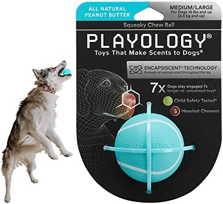 Playology Nyikorgó Rágni Kutya Labda Játék, Közepes/Nagy Kutyák (10 £ s Fel) - a Legnehezebb Chewers - Megnyerő Természetes mogyoróvaj