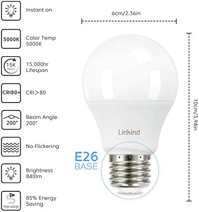 Linkind 60W Egyenértékű, 19 LED Izzók 5000K Nappal, Nem Szabályozható Izzók &Szabályozható Izzók
