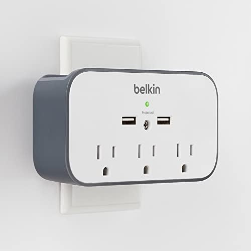 Belkin Fali túlfeszültségvédő - 3 AC Több Outlet Extender & 2 USB Port - Lapos Forgó Csatlakozó Fali tartó Bölcső Otthon, Iroda,