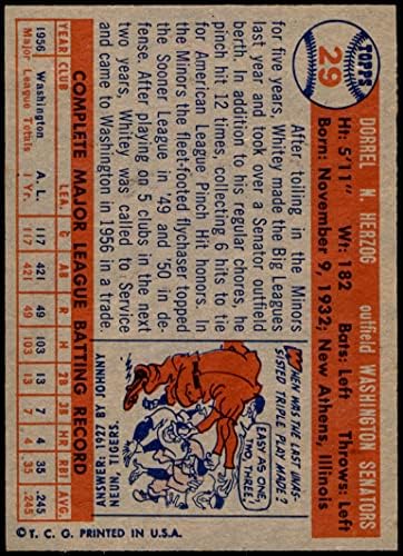1957 Topps 29 Whitey Herzog Washington Senators (Baseball Kártya) EX/MT+ Szenátorok