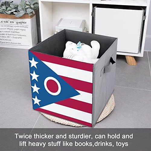 Ohiói Állami Zászló Összecsukható Anyag Tároló Kocka Box 11 Inch Összecsukható Tárolók fogantyúval