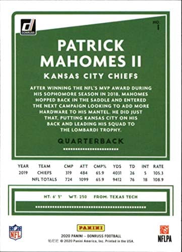 2020 Donruss 1 PATRICK MAHOMES II. Kansas City Chiefs Foci