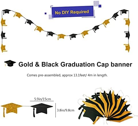 Fokozatosság Dekorációk, Fekete Arany Congrats Grad Kalap Bannerek Papír pom-pomok Tassel Függöny Lóg Kavarog, majd a Lufi 2023 Érettségi