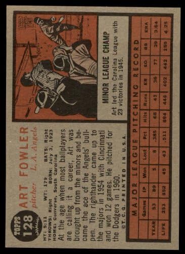 1962 Topps 128 NRM Művészeti Fowler Los Angeles Angels (Baseball Kártya) (Normál Árnyalat) NM Angyalok