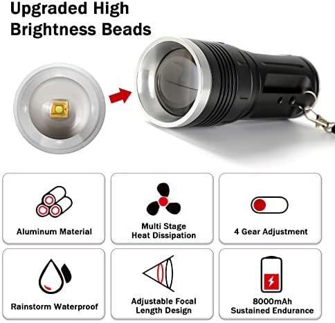 Boajuna Elemlámpák Nagy LED Lumen Újratölthető: 3000 Lumen Szuper Fényes Zseblámpa, Nagy Teljesítményű Vaku, 5 Módok, Nagyítható, IPX6