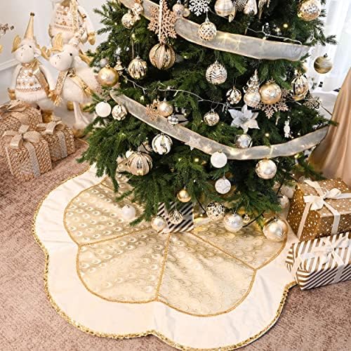 Valerij Madelyn Fehér Arany Karácsonyi Dekoráció Csomag (3 Elem) 100ct Karácsonyi Labdát Díszek + 48 hüvelyk karácsonyfa Szoknya +