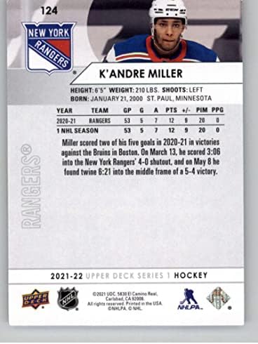 2021-22 Felső szint 124 K ' Andre Miller, a New York Rangers Sorozat 1 NHL Jégkorong-Bázis Kereskedelmi Kártya