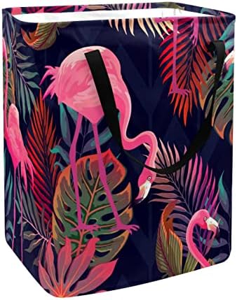 Flamingók, valamint Trópusi Levelek Nyomtatása Összecsukható Szennyesben, 60L Vízálló Szennyes Kosarat Mosás Bin Ruhák, Játékok Tárolására