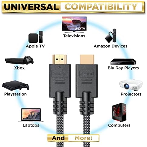 PowerBear 4K-HDMI Kábel 10 ft [3 Csomag] nagysebességű, Fonott Nylon & Arany Csatlakozók, 4K @ 60Hz, Ultra HD, 2K, 1080P,