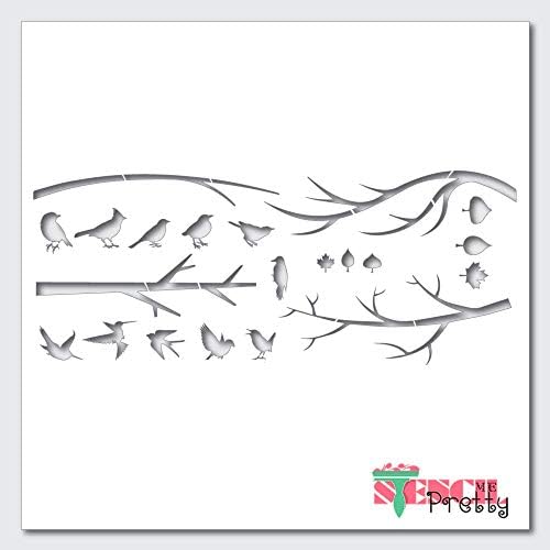 A madarak Ágak & Levelek a Fák Kézműves Stencil Legjobb Vinil Nagy Stencil Festés, Fa, Vászon, Fal, stb.-XS (8 x 3)| Ragyogó Kék Színű Anyag