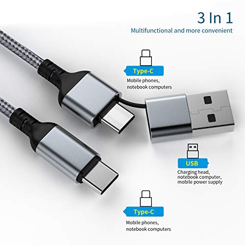 xiongweida (4ft+6ft 2pack) 2in1 USB-USB c-USB-c Kábel (Szürke)