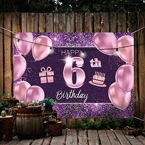 PAKBOOM Boldog 6. Születésnapot Banner Háttérben - 6 Születésnapi Party Dekorációk, Kellékek a Lány - Rózsaszín, Lila, Arany, 4 x 6 láb