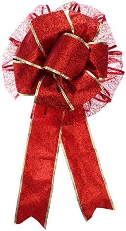 Karácsonyi Díszek Amosfun Karácsonyfa Topper Íj Kézműves Dupla Rétegű Karácsonyi Bowknot Csokor