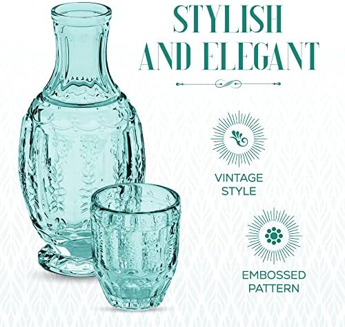 Elle Decor Vintage Éjjeli Kancsó Víz a Pohár Üveg – Elegáns Dobó, illetve Megfelelő poharat tartalmaz Fedél (Zöld)