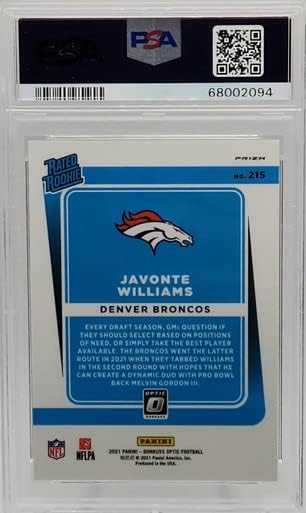 Javonte Williams Broncos 2021 Donruss Optikai Holo Variáció Újonc Kártya PSA 10