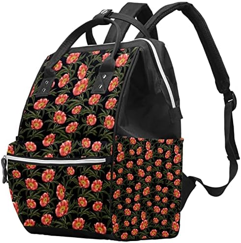 GUEROTKR Utazási Hátizsák, Pelenka táska, Hátizsák Táskában, Varrat nélküli virágmintás Piros Bazsarózsa