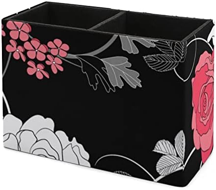 Fekete virágmintás PU Bőr Ceruza Birtokosai Többfunkciós Asztali ceruzatartó Tároló Szervező