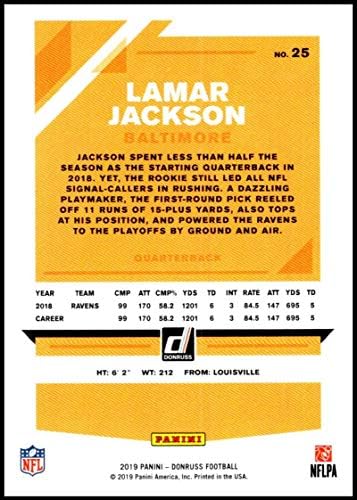 2019 Donruss 25 Lamar Jackson NM-MT Baltimore Ravens Hivatalosan Engedélyezett NFL Labdarúgó-Trading Card