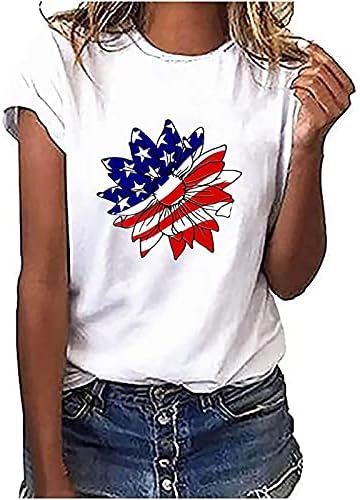 Női Amerikai Zászló Maximum július 4-én Ujjatlan/Rövid Ujjú Nyakkendő Festék, Nyomtatás, Póló, Alkalmi Függetlenség Napja Hazafias Tees