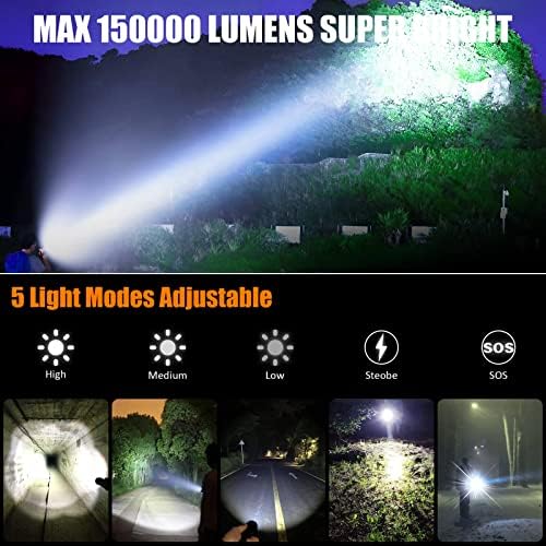 Az újratölthető Elemlámpák Nagy Lumen MAX 150000 Lumen,Szuper Fényes LED-es Zseblámpa,Nagy Teljesítményű Legfényesebb Zseblámpa