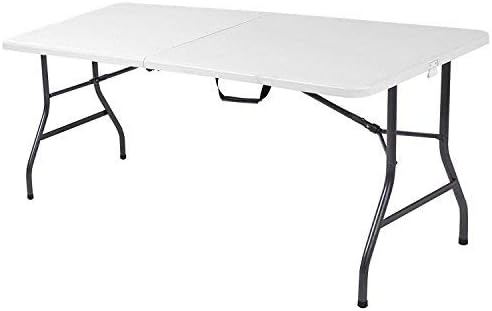 Ontario Bútor 6 Láb Műanyag Összecsukható Asztal - Redők, Fele fogantyúval Téglalap - Könnyű, Hordozható - Fehér Gyanta a