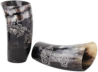 Bhartiya Kézműves Készlet 2 Hiteles Viking Inni Horn Bögre, Csésze | Készült Igazi Ökör Szarv | Ivás Lövés Kupa | Lövés Bögre