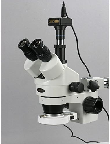 AmScope SM-3TX-54S-9M Digitális Profi Trinocular Sztereó Zoom Mikroszkóp, WH10x Szemlencse, 3,5 X-45X Nagyítás, 0.7 X 4, 5 X Zoom Objektív,