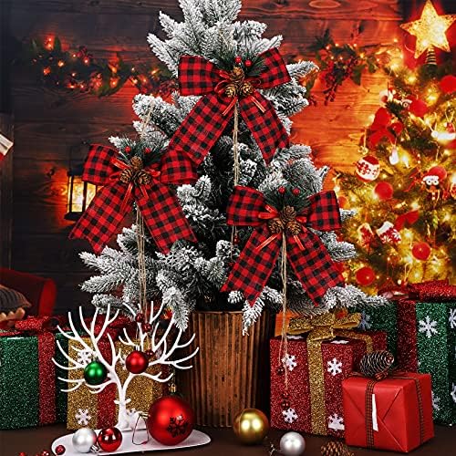 Xinnun Karácsonyi Buffalo Kockás Íj a Toboz, a Tűlevelek Nagy Karácsonyi Dekorációs Koszorú Íj Lóg a Fa Gyöngyök, a karácsonyfa Kézműves