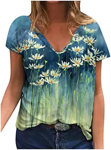 Női Nyakkendő Festék Felsők, Nyári 2023 V-Nyak Tshirt Trendi Blúz Pillangó Nyomtatás Póló Pólók Rövid Ujjú Tunikák Aranyos Pulóver