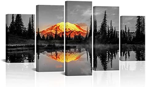 LevvArts 5 Darab Természet Vászon Wall Art Napkelte a Mount Rainier Táj Képet Nyomtat, Vászon Tipsoo Tó Mű USA Táj Poszter Feszített, illetve