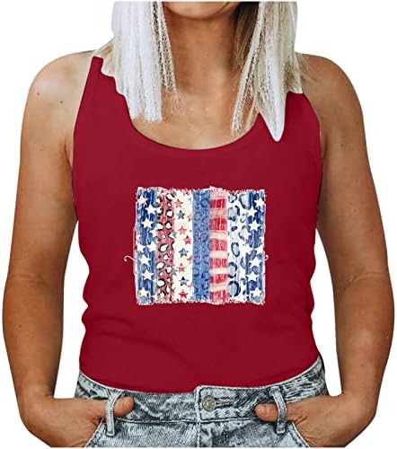 Női Izom Tank Top Vicces USA Stars and Stripes Grafikus július 4-Ujjatlan Pólók Amerikai Zászló Laza Fit csőfelső