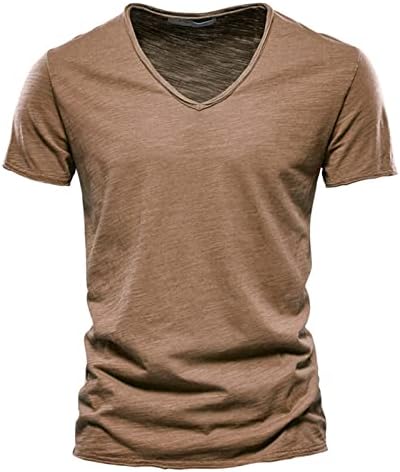 Ymosrh Mens Pólók Népszerű a Férfiak Slub Pamut V-Nyakú, Rövid Ujjú T-Shirt Pólók