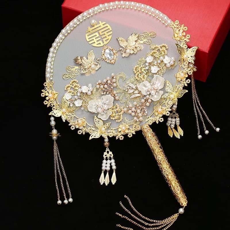 n/a Gyöngyös Kínai Menyasszonyi Kezét Csokor Rajongó Típus, Kézzel készült Virágok, Gyöngyből Fém Kerek Rajongó Esküvői Accessorie