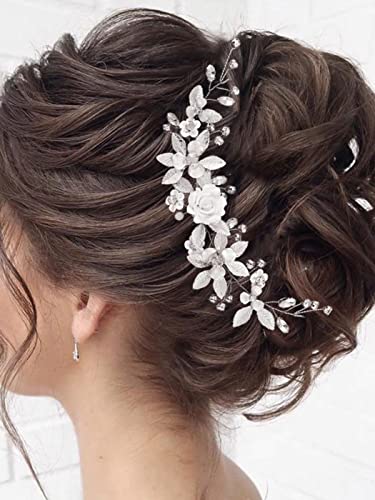 Unicra Virág Ezüst Menyasszony Esküvői Haj Szőlő Levél Menyasszonyi Haj Darab Strasszos Haj Tartozékok Kristály Fejpánt a Nők, Lányok