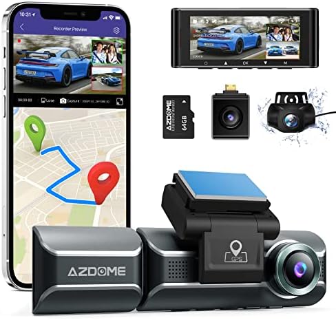 AZDOME M550 Kamera 3 Csatorna, Beépített WiFi, GPS, A 64 gb-os Kártya, Első Belső Hátsó 1440P+1080P+1080P Autó Műszerfal Kamera Felvevő,