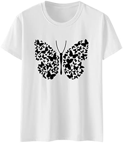 Női Nyári Felsők Alkalmi Laza Sleeve Rövid Ujjú Pulóver Tess Trendi Pillangó Pitypang Nyomtatás Tshirt