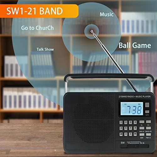 AM-FM Rádió-PANASEN Újratölthető Rádió Hordozható AM/FM SW Zseblámpa 21 Zenekar Rövidhullámú Rádió Nagy LCD kijelző USB Hangszóró,