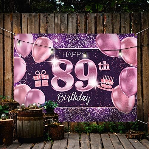 PAKBOOM Boldog 89 Szülinapi Banner Háttérben - 89 Születésnapi Party Dekorációk, Kellékek a Nők - Rózsaszín, Lila, Arany, 4 x 6 láb